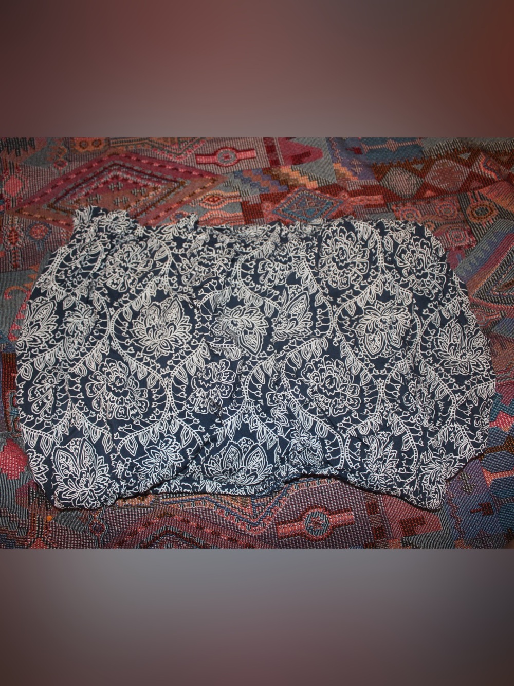 Juniper Blu Navy Blue Paisley Smocked Tube Top - Medium